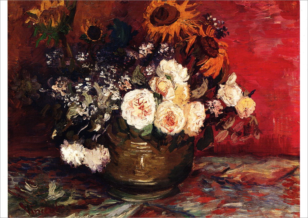 Kunstkarte Vincent van Gogh "Rosen und Sonnenblumen"