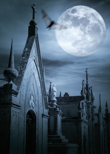 Postkarte "Friedhof bei Nacht"