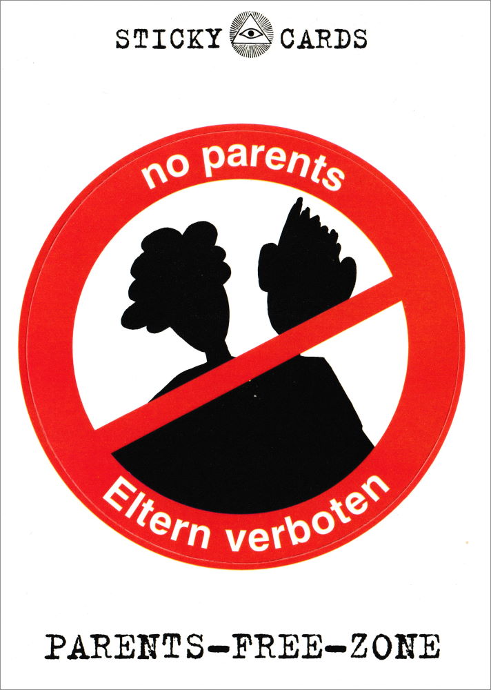 Sticker-Postkarte "No Parents - Eltern verboten"