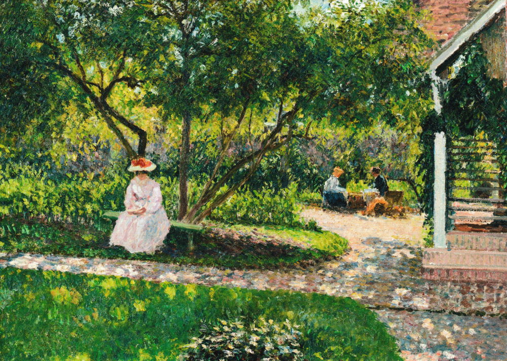 Kunstkarte Camille Pissarro "Eine Ecke im Garten, Eragny, abends"