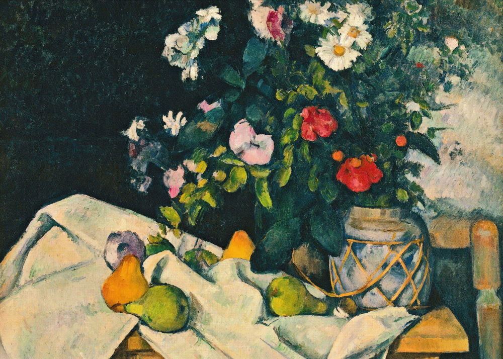 Kunstkarte Paul Cézanne "Stillleben mit Blumen und Früchten"