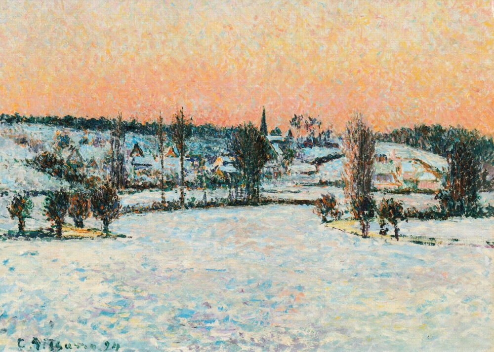 Kunstkarte Camille Pissarro "Schneelandschaft, Eragny, abends"