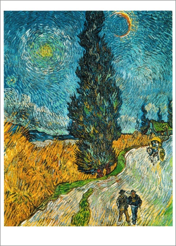 Kunstkarte Vincent van Gogh "Landstrasse mit Zypresse und Stern"