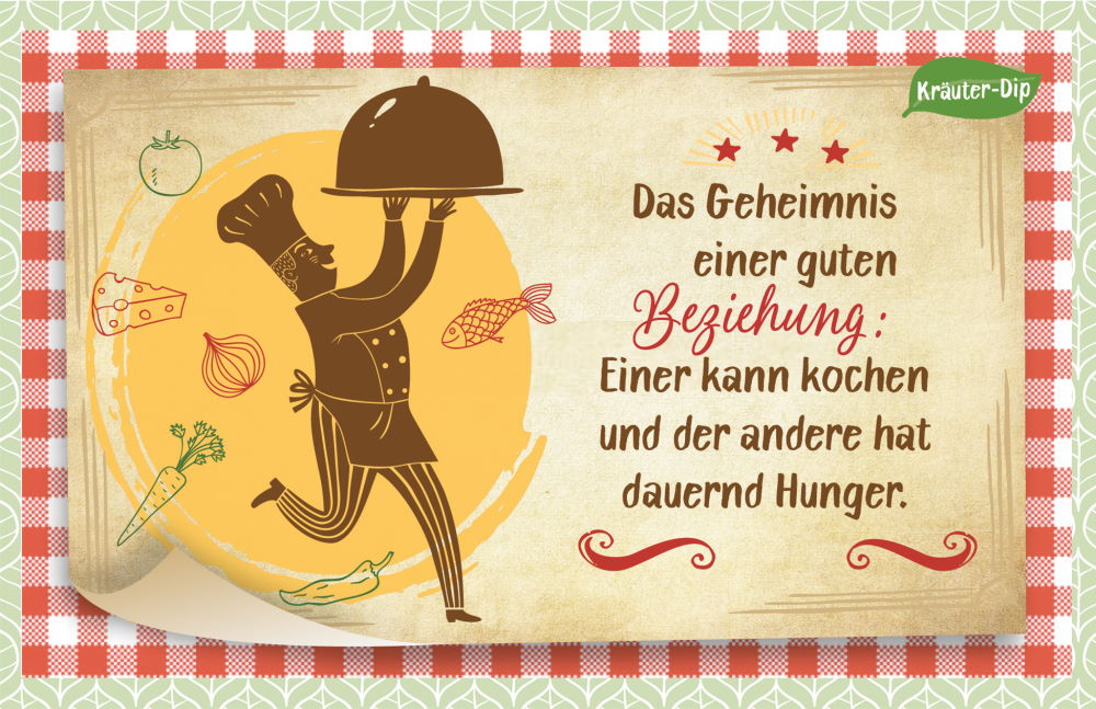 Kräuter-Dip-Karte "Das Geheimnis einer guten Beziehung: Einer kann kochen ..."