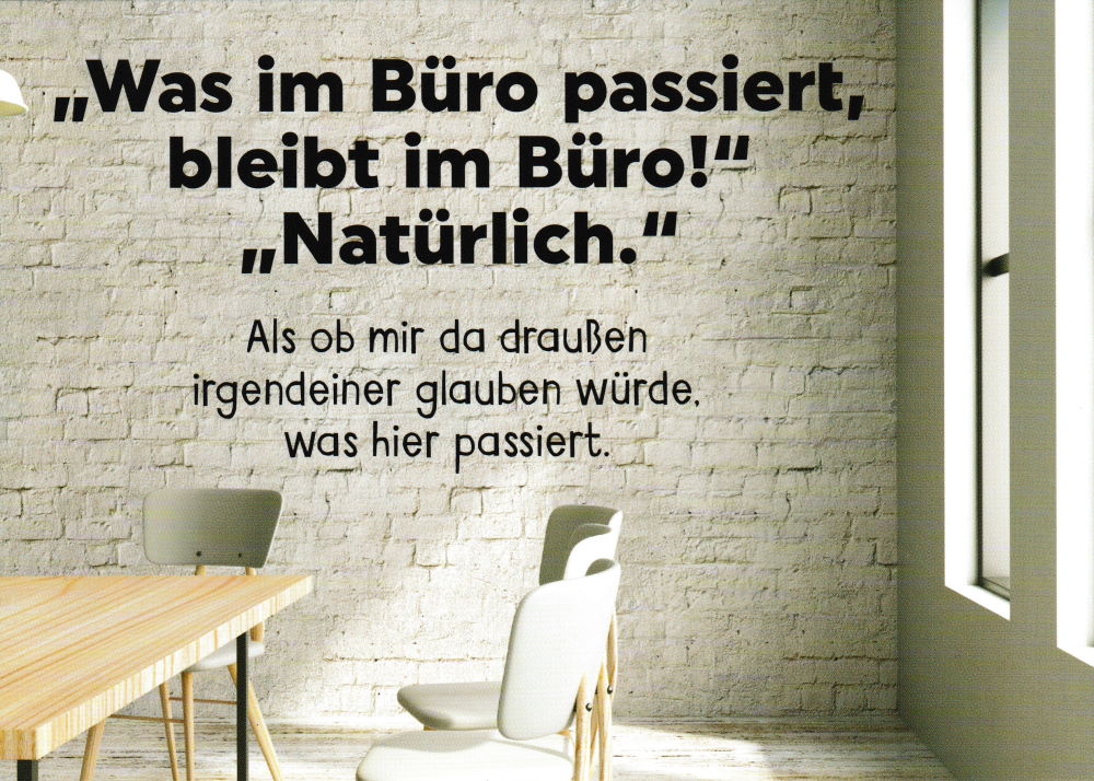 Postkarte Sprüche & Humor "Was im Büro passiert, bleibt"