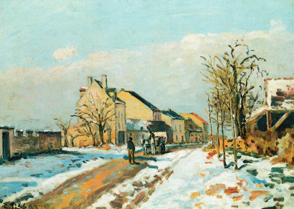 Kunstkarte Camille Pissarro "Die verschneite Straße von Gisors nach Pontoise"