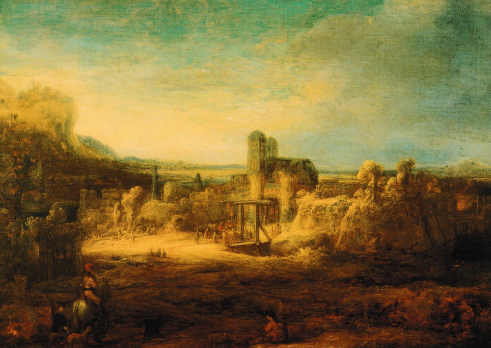 Kunstkarte Rembrandt "Landschaft mit einer Zugbrücke"