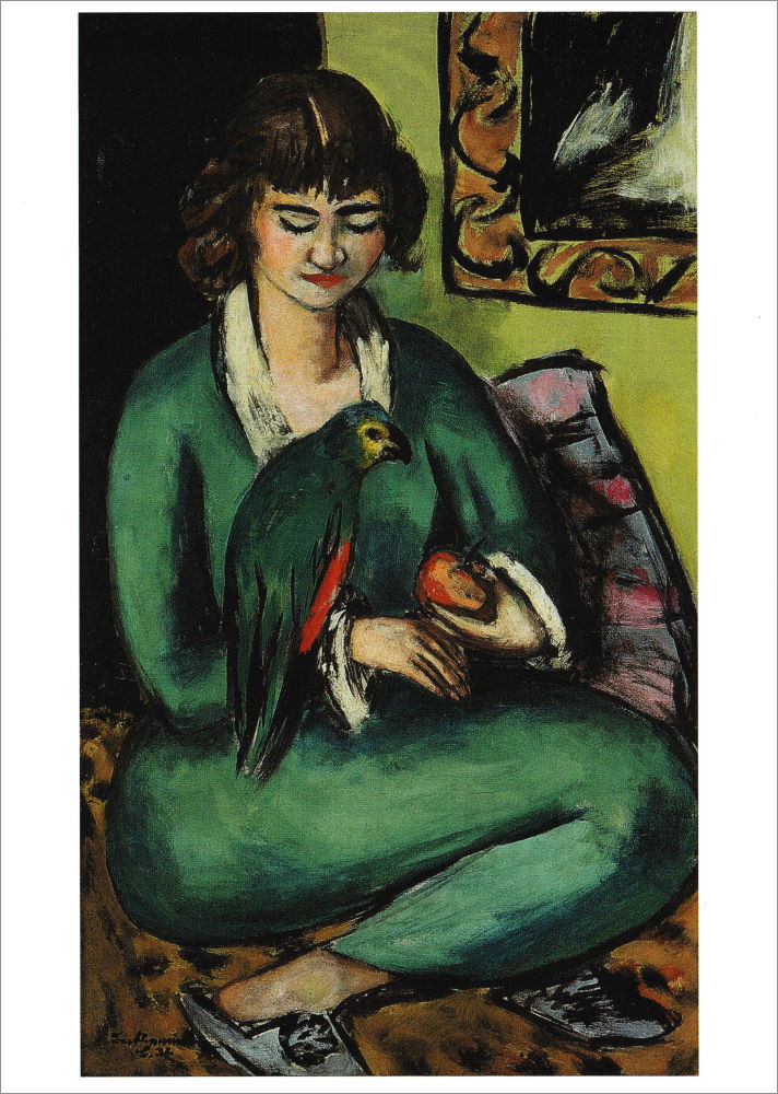 Kunstkarte Max Beckmann "Quappi mit Papagei"