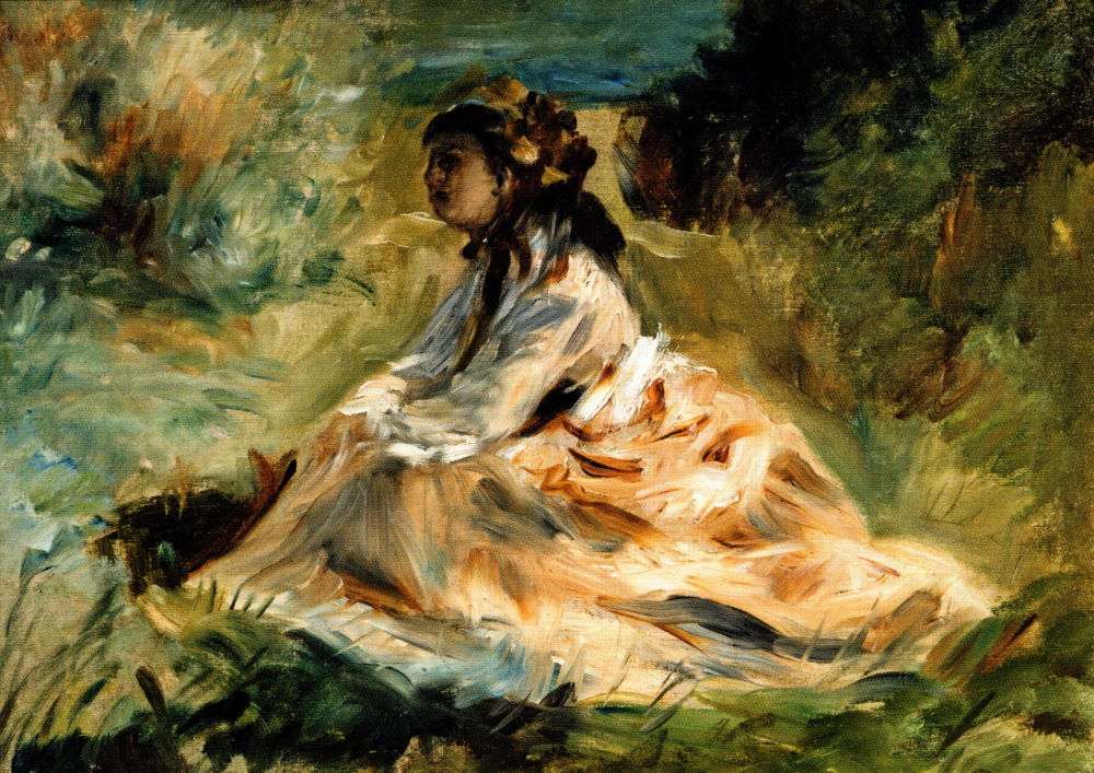 Kunstkarte Pierre Auguste Renoir "Frau auf einer Wiese. Lise Tréhot"
