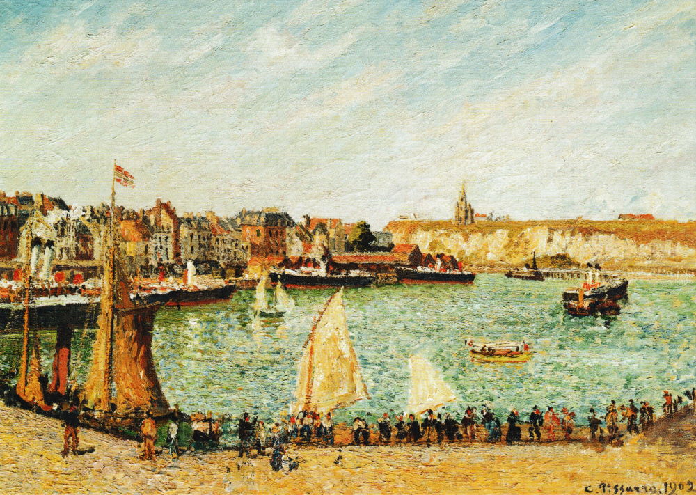Kunstkarte Camille Pissarro "Die Nachmittagssonne, Außenhafen von Dieppe"