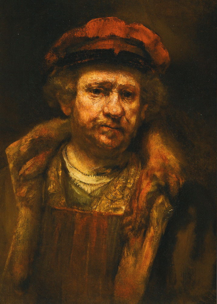 Kunstkarte Rembrandt "Selbstbildnis mit roter Mütze"