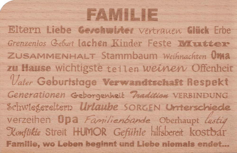 Holzpostkarten-Set "Familie . Freundschaft . Leben"