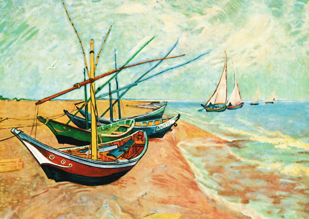 Kunstkarte Vincent van Gogh "Fischerboote am Strand von Saintes-Maries"