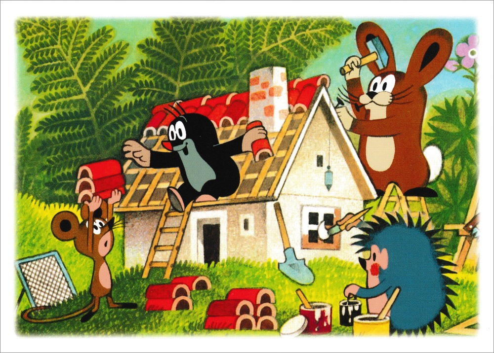 Postkarte "Der kleine Maulwurf und Freunde bauen ein Haus"