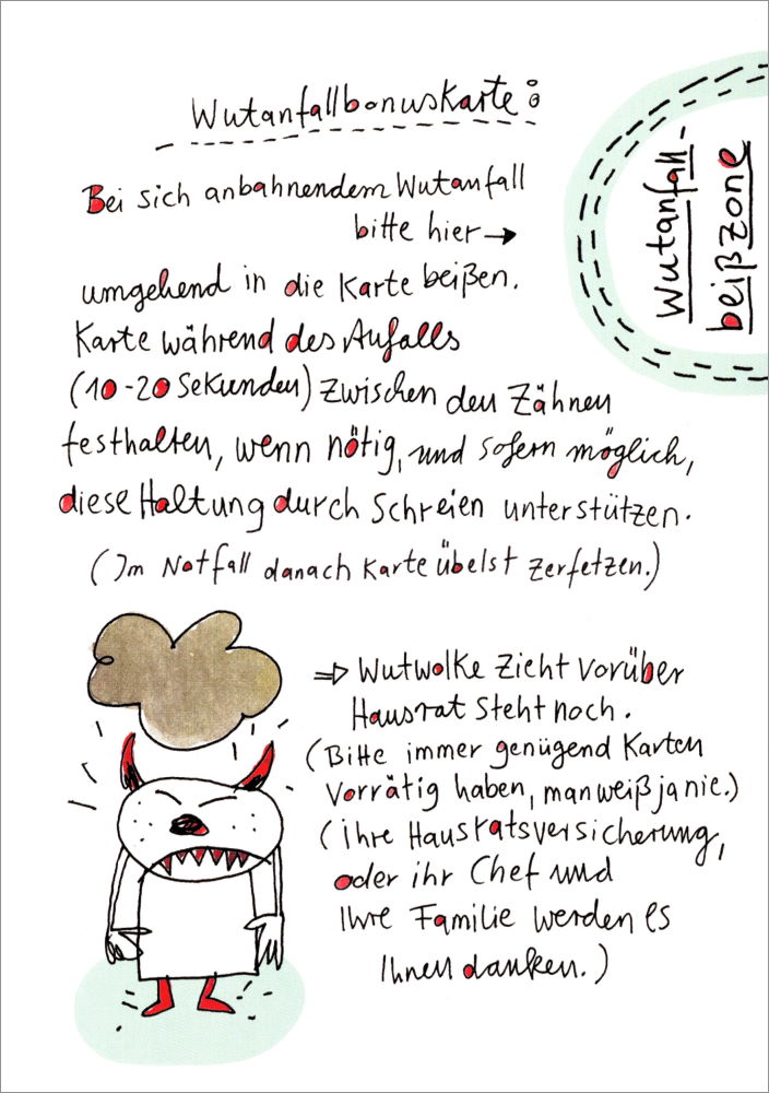 Postkarte "Wutanfallbonuskarte: Bei sich anbahnendem Wutanfall ..."