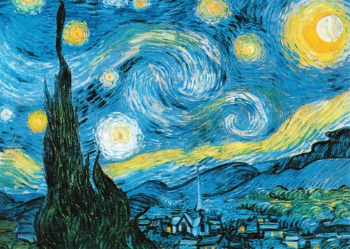 Kunstkarte Vincent van Gogh "Die Sternennacht (Zypressen und Dorf)"